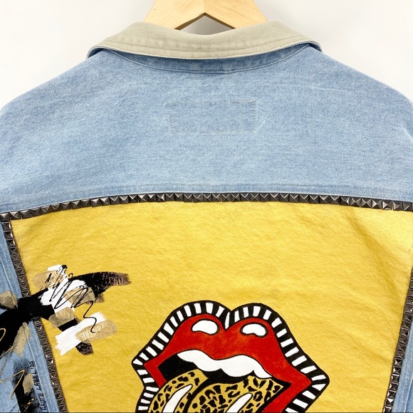 URBAN HAUTE LABEL 'ROCKSTA' Vintage Studded Rolling Stones Denim Trucker Jacket - Picture 9 of 16